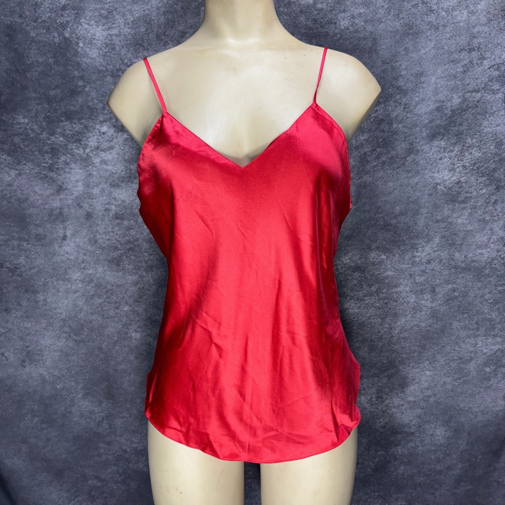 Y2K Lauren Alexandra Red 100% Silk Satin Camisole Tank Top Womens Size S